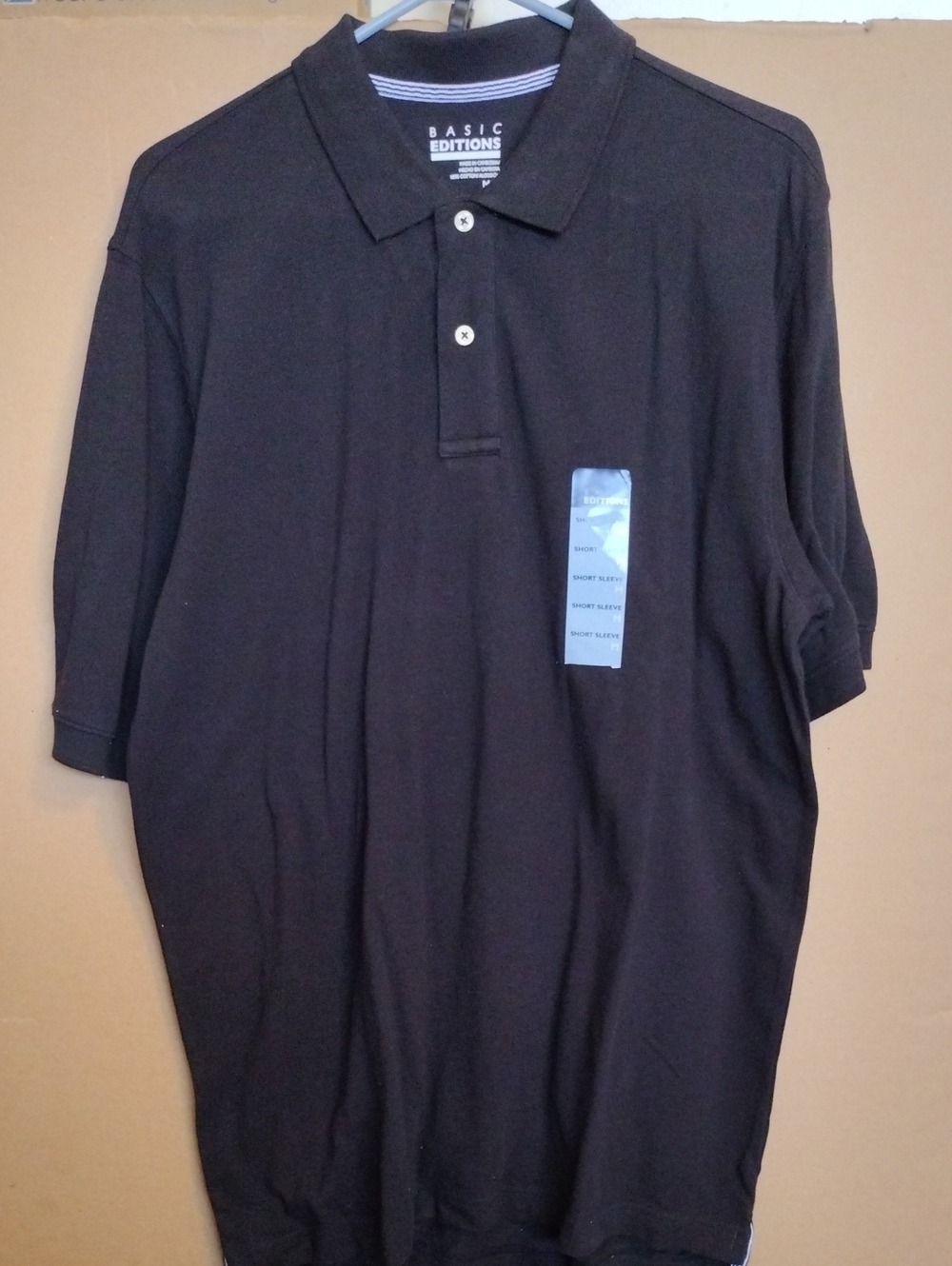 Basic Editions Men's Black Polo with Button Placket